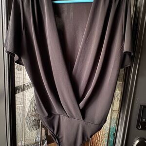 Zara Black Short Sleeve Wrap Bodysuit